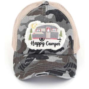 imageCC Ponycap Messy High Bun Ponytail Adjustable Mesh Trucker Baseball Cap HatCriss Cross Patch Happy Camper  Gray Camo