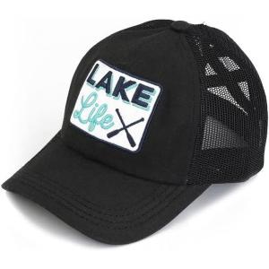 imageCC Ponycap Messy High Bun Ponytail Adjustable Mesh Trucker Baseball Cap HatCriss Cross Patch Lake Life  Black