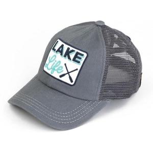 imageCC Ponycap Messy High Bun Ponytail Adjustable Mesh Trucker Baseball Cap HatCriss Cross Patch Lake Life  Gray