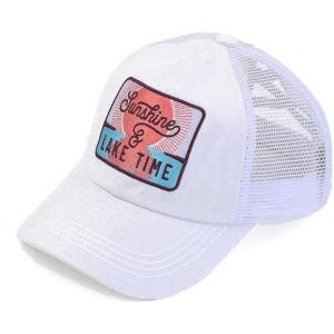 imageCC Ponycap Messy High Bun Ponytail Adjustable Mesh Trucker Baseball Cap HatCriss Cross Patch Lake Time  White