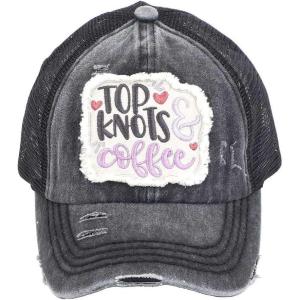 imageCC Ponycap Messy High Bun Ponytail Adjustable Mesh Trucker Baseball Cap HatCriss Cross Patch Top Knots  Coffee  Black