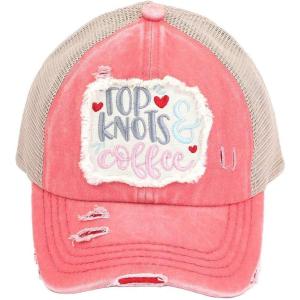 imageCC Ponycap Messy High Bun Ponytail Adjustable Mesh Trucker Baseball Cap HatCriss Cross Patch Top Knots  Coffee  Coral