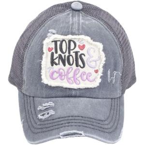 imageCC Ponycap Messy High Bun Ponytail Adjustable Mesh Trucker Baseball Cap HatCriss Cross Patch Top Knots  Coffee  Gray