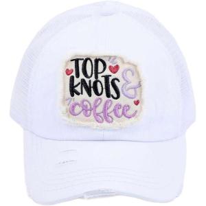 imageCC Ponycap Messy High Bun Ponytail Adjustable Mesh Trucker Baseball Cap HatCriss Cross Patch Top Knots  Coffee  White