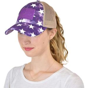 imageCC Ponycap Messy High Bun Ponytail Adjustable Mesh Trucker Baseball Cap HatCriss Cross Stars and Flag  Purple