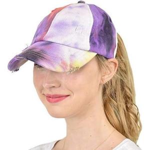 imageCC Ponycap Messy High Bun Ponytail Adjustable Mesh Trucker Baseball Cap HatCriss Cross Tie Dye Coral