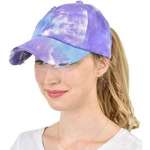 imageCC Ponycap Messy High Bun Ponytail Adjustable Mesh Trucker Baseball Cap HatCriss Cross Tie Dye Purple