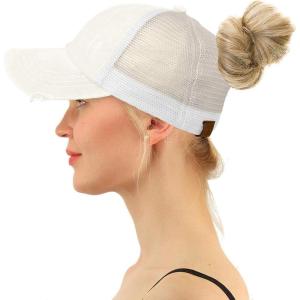 imageCC Ponycap Messy High Bun Ponytail Adjustable Mesh Trucker Baseball Cap HatCriss Cross White