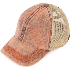 imageCC Ponycap Messy High Bun Ponytail Adjustable Mesh Trucker Baseball Cap HatDenimorange