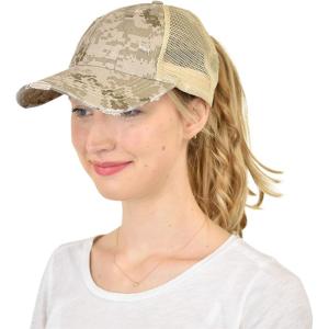 imageCC Ponycap Messy High Bun Ponytail Adjustable Mesh Trucker Baseball Cap HatDigital Camo Beige