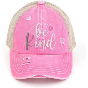 imageCC Ponycap Messy High Bun Ponytail Adjustable Mesh Trucker Baseball Cap HatDistressed Be Kind  Pink