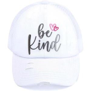 imageCC Ponycap Messy High Bun Ponytail Adjustable Mesh Trucker Baseball Cap HatDistressed Be Kind  White
