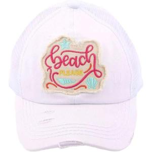 imageCC Ponycap Messy High Bun Ponytail Adjustable Mesh Trucker Baseball Cap HatDistressed Beach Please  White