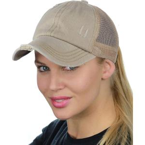 imageCC Ponycap Messy High Bun Ponytail Adjustable Mesh Trucker Baseball Cap HatDistressed Beige