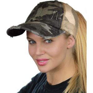 imageCC Ponycap Messy High Bun Ponytail Adjustable Mesh Trucker Baseball Cap HatDistressed Camo Gray