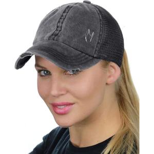 imageCC Ponycap Messy High Bun Ponytail Adjustable Mesh Trucker Baseball Cap HatDistressed Gray