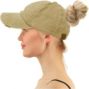 imageCC Ponycap Messy High Bun Ponytail Adjustable Mesh Trucker Baseball Cap HatDistressed Ladder Khaki