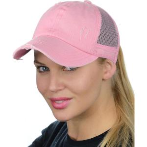 imageCC Ponycap Messy High Bun Ponytail Adjustable Mesh Trucker Baseball Cap HatDistressed Light Pink
