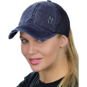 imageCC Ponycap Messy High Bun Ponytail Adjustable Mesh Trucker Baseball Cap HatDistressed Navy