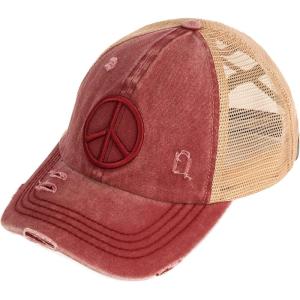 imageCC Ponycap Messy High Bun Ponytail Adjustable Mesh Trucker Baseball Cap HatDistressed Peace Sign Berry