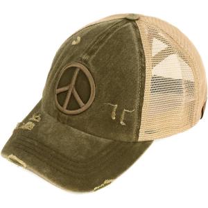 imageCC Ponycap Messy High Bun Ponytail Adjustable Mesh Trucker Baseball Cap HatDistressed Peace Sign Olive