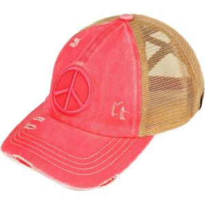 imageCC Ponycap Messy High Bun Ponytail Adjustable Mesh Trucker Baseball Cap HatDistressed Peace Sign Pink