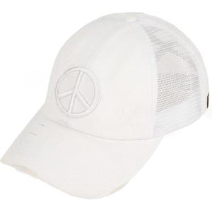 imageCC Ponycap Messy High Bun Ponytail Adjustable Mesh Trucker Baseball Cap HatDistressed Peace Sign White