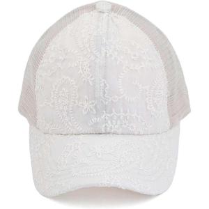 imageCC Ponycap Messy High Bun Ponytail Adjustable Mesh Trucker Baseball Cap HatEmbroidered Stitch Beige