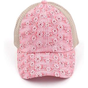 imageCC Ponycap Messy High Bun Ponytail Adjustable Mesh Trucker Baseball Cap HatEyelet Coral