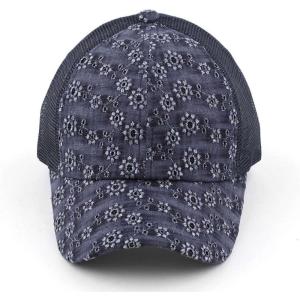 imageCC Ponycap Messy High Bun Ponytail Adjustable Mesh Trucker Baseball Cap HatEyelet Navy
