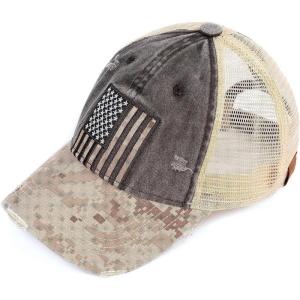 imageCC Ponycap Messy High Bun Ponytail Adjustable Mesh Trucker Baseball Cap HatFlag Digi Camo  Beige