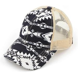 imageCC Ponycap Messy High Bun Ponytail Adjustable Mesh Trucker Baseball Cap HatFull Aztec  Black