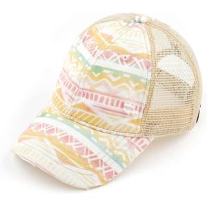 imageCC Ponycap Messy High Bun Ponytail Adjustable Mesh Trucker Baseball Cap HatFull Aztec  Ivory