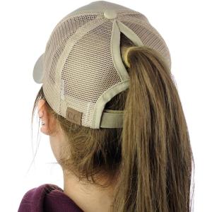 imageCC Ponycap Messy High Bun Ponytail Adjustable Mesh Trucker Baseball Cap HatKhaki