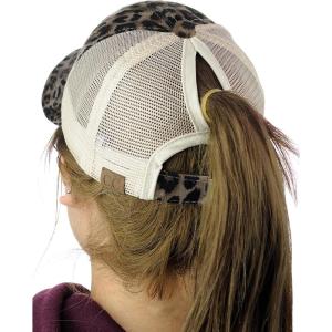 imageCC Ponycap Messy High Bun Ponytail Adjustable Mesh Trucker Baseball Cap HatLeopard