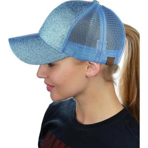 imageCC Ponycap Messy High Bun Ponytail Adjustable Mesh Trucker Baseball Cap HatLight Blue