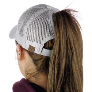 imageCC Ponycap Messy High Bun Ponytail Adjustable Mesh Trucker Baseball Cap HatLight Gray