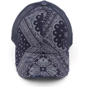 imageCC Ponycap Messy High Bun Ponytail Adjustable Mesh Trucker Baseball Cap HatPaisley Navy