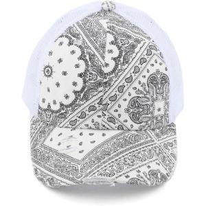 imageCC Ponycap Messy High Bun Ponytail Adjustable Mesh Trucker Baseball Cap HatPaisley White