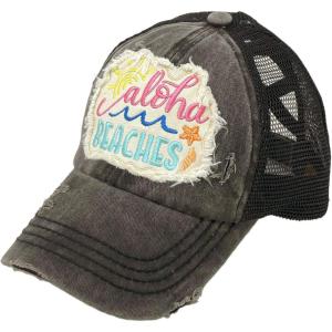 imageCC Ponycap Messy High Bun Ponytail Adjustable Mesh Trucker Baseball Cap HatPatch Aloha Beaches Black