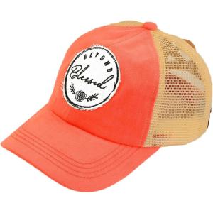 imageCC Ponycap Messy High Bun Ponytail Adjustable Mesh Trucker Baseball Cap HatPatch Beyond Blessed Coral