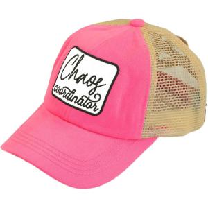 imageCC Ponycap Messy High Bun Ponytail Adjustable Mesh Trucker Baseball Cap HatPatch Chaos Coordiator Pink