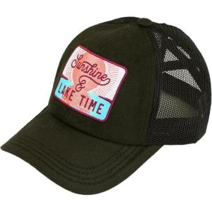 imageCC Ponycap Messy High Bun Ponytail Adjustable Mesh Trucker Baseball Cap HatPatch Hello Sunshine and Lake Time Black