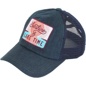 imageCC Ponycap Messy High Bun Ponytail Adjustable Mesh Trucker Baseball Cap HatPatch Sunshine and Lake Time Navy