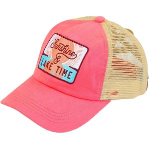 imageCC Ponycap Messy High Bun Ponytail Adjustable Mesh Trucker Baseball Cap HatPatch Sunshine and Lake Time Pink