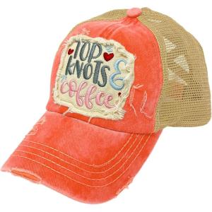 imageCC Ponycap Messy High Bun Ponytail Adjustable Mesh Trucker Baseball Cap HatPatch Top Knots  Coffee Coral