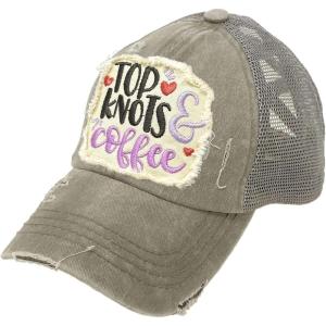imageCC Ponycap Messy High Bun Ponytail Adjustable Mesh Trucker Baseball Cap HatPatch Top Knots  Coffee Grey
