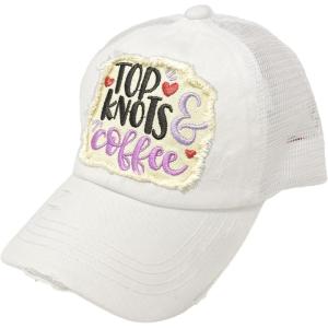 imageCC Ponycap Messy High Bun Ponytail Adjustable Mesh Trucker Baseball Cap HatPatch Top Knots  Coffee White
