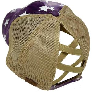 imageCC Ponycap Messy High Bun Ponytail Adjustable Mesh Trucker Baseball Cap HatPatch Usa Stars Purple