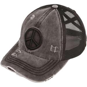 imageCC Ponycap Messy High Bun Ponytail Adjustable Mesh Trucker Baseball Cap HatPeace Sign  Black